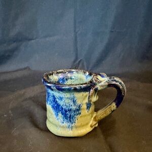 Handcrafted Blue and Cream Ceramic Mug 4oz